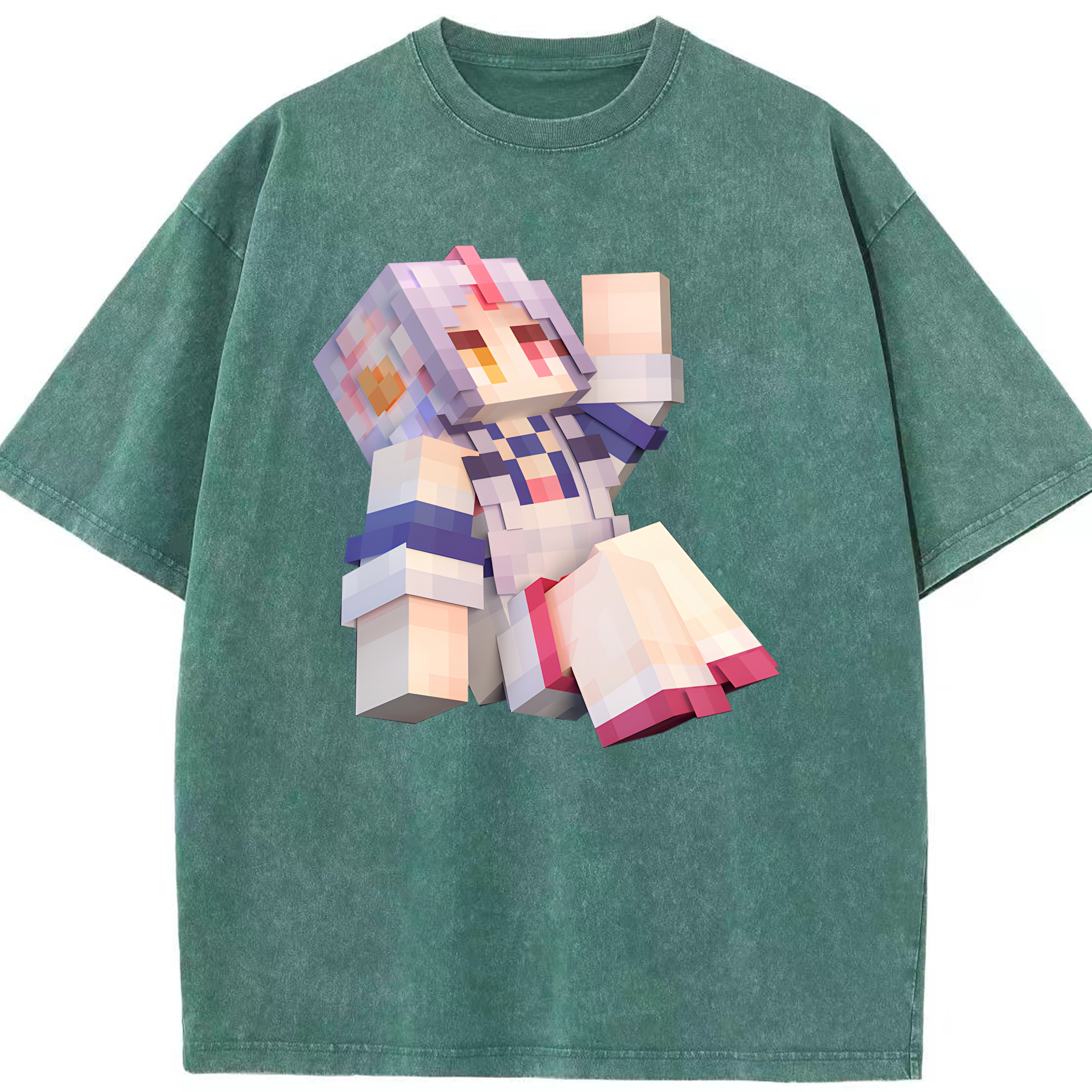 （画像用） マインクラフト ブロックの世界 Minecraft MC Block world 綿100% ヴィンテージ風 半袖Tシャツ（フロントプリント）